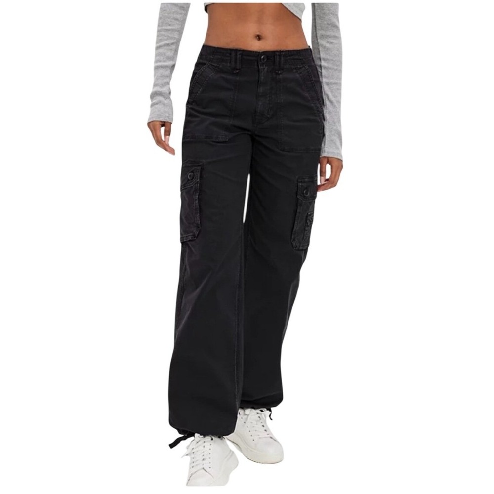 American Eagle Baggy Jogger Womens 14 Regular Black Stretch Cargo EUC